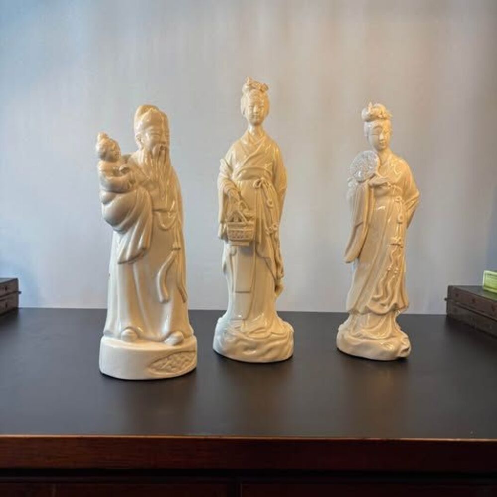 Vintage Chinese Blanc de Chine (Dehua) porcelain figurines - set or 3